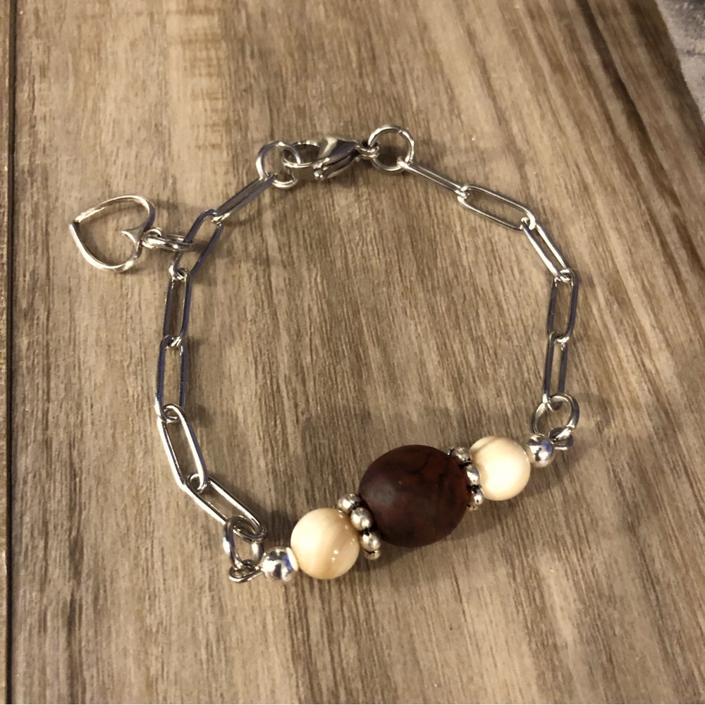 Paper clip Chain Heart Charm Bracelet